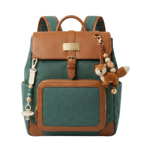 LumeNow Earthy Green Travel Baby Bag with Fox Plush Toy
